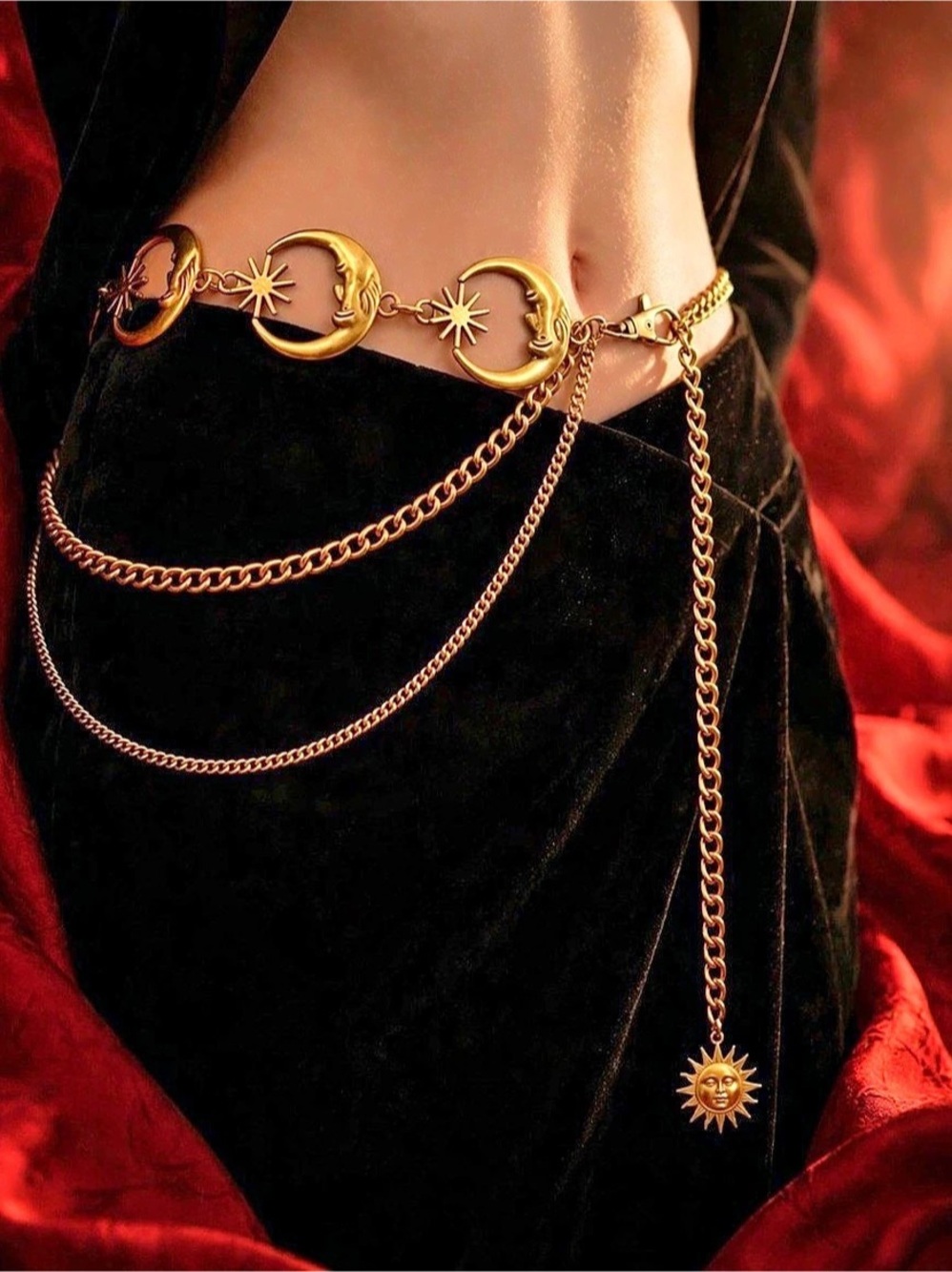 Vintage Gold Tone Celestial Moon Star Chain Belt